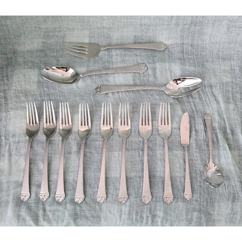 Onieda Bionco Stainless Satin Finish Lot 8‎ Dinner Forks & 5 Serving Pieces